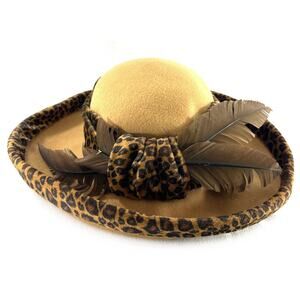 Vintage Kate’s Canada Felt Hat Leopard Trim Feather Womens
